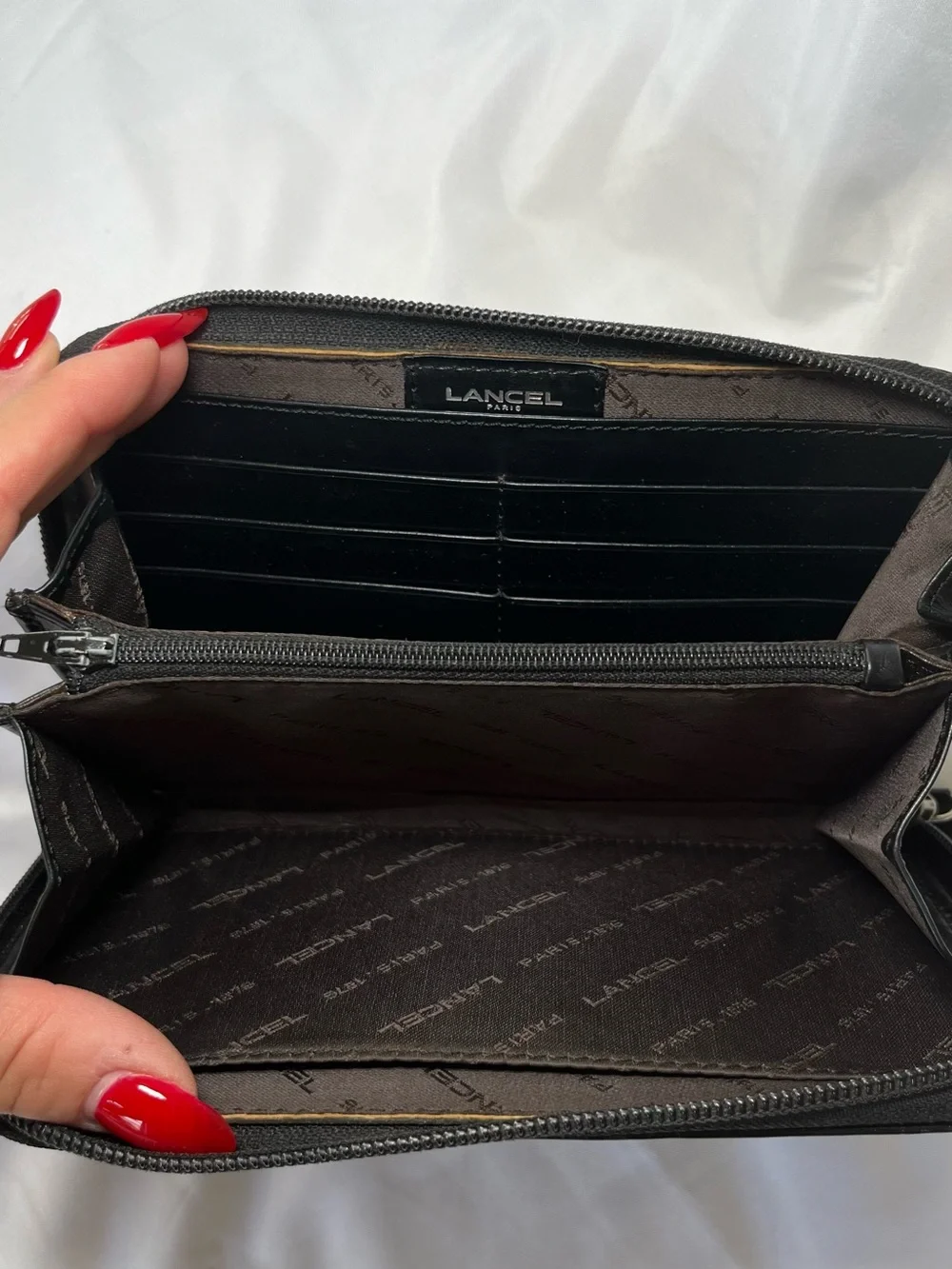 Lancel Black Leather Zip Wallet